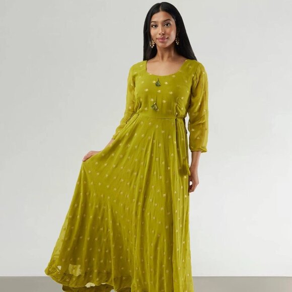 Green Banarasi Georgette Anarkali Suit | Muvvas Boutique - Picture 2 of 4
